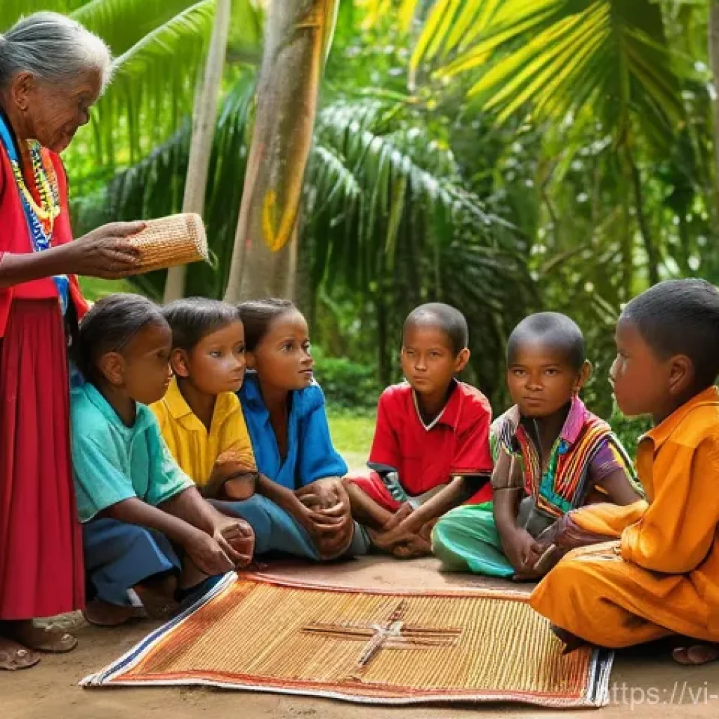 솔로몬 제도 문화 보존 노력 - **Prompt 1: Language and Cultural Education** A group of Solomon Islander children, aged 5-10, w...