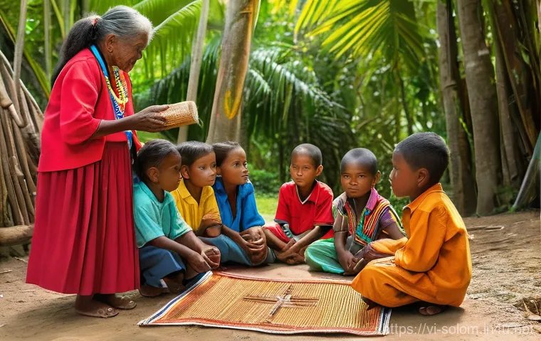 솔로몬 제도 문화 보존 노력 - **Prompt 1: Language and Cultural Education** A group of Solomon Islander children, aged 5-10, w...