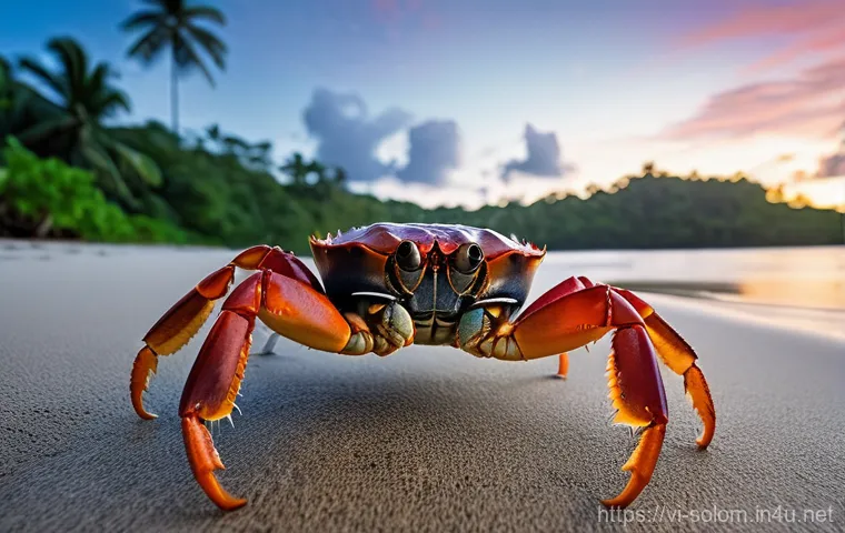 솔로몬 제도 코코넛 크랩 - **Prompt:** A massive coconut crab (Birgus latro) with a leg span of over one meter, showcasing its ...