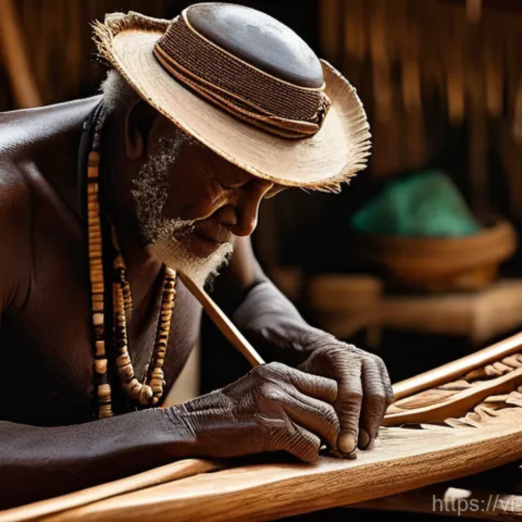 솔로몬 제도 전통 공예 - **Solomon Islands Master Wood Carver** "A close-up, highly detailed image of an elderly Solomon ...