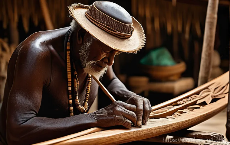 솔로몬 제도 전통 공예 - **Solomon Islands Master Wood Carver** "A close-up, highly detailed image of an elderly Solomon ...
