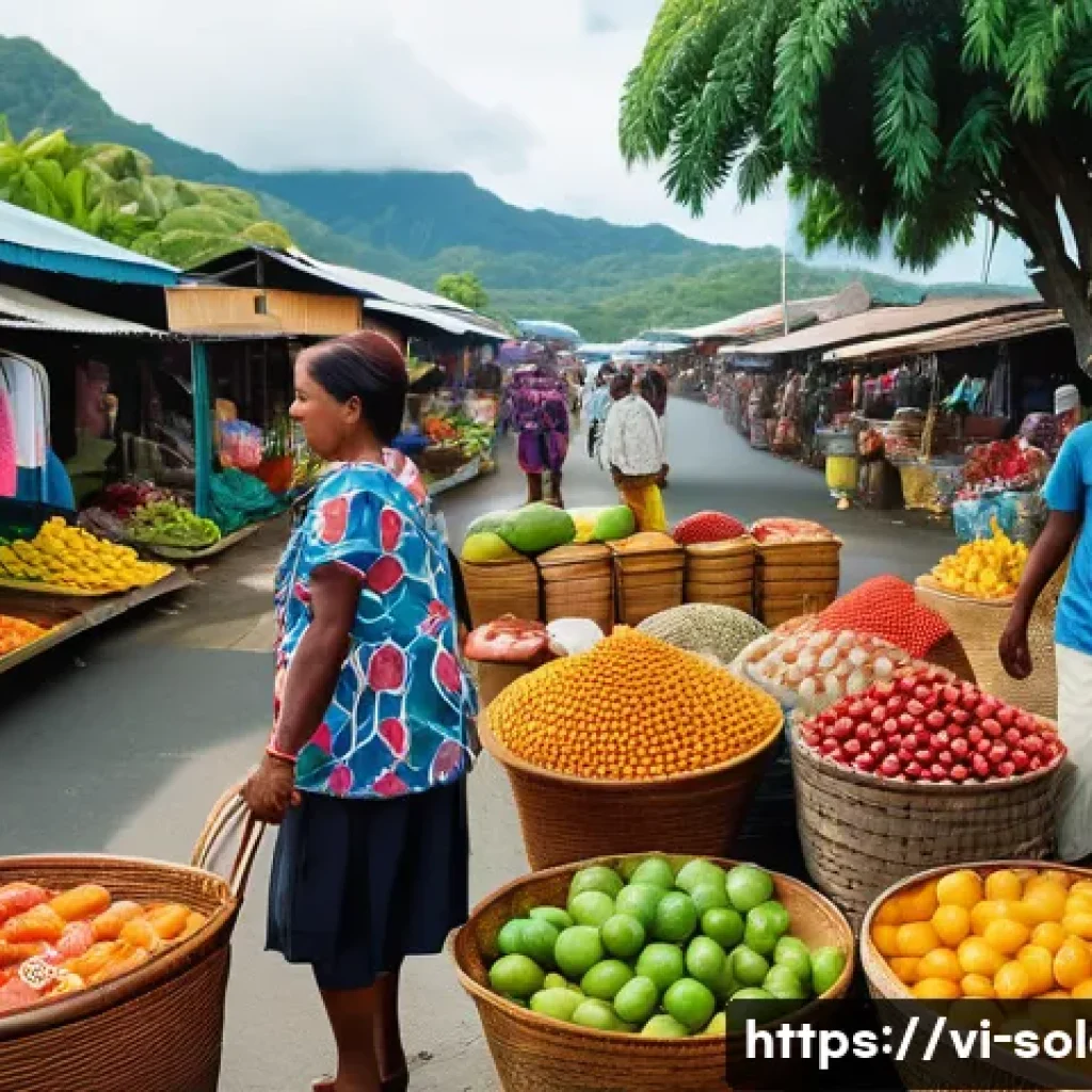 솔로몬 제도 주요 민족 - **Prompt:** A vibrant marketplace scene in Honiara, Solomon Islands. Focus on the diverse faces of t...