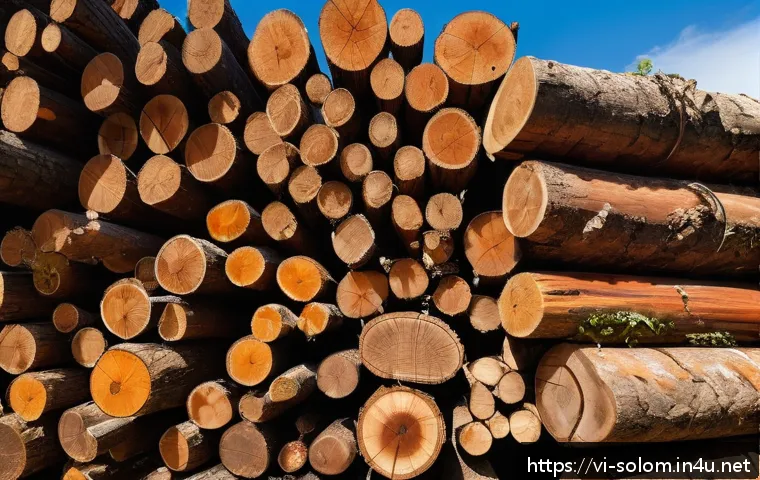 솔로몬 제도 목재 수출 산업 - A high-resolution image of premium hardwood logs from the Solomon Islands, featuring rich, natural c...
