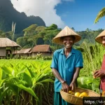 Home 18 솔로몬 제도 UN 지원 사업 - A vibrant rural Solomon Islands village scene showcasing local farmers using modern agricultural too...