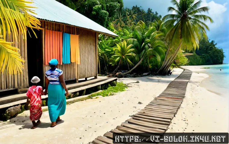Home 17 솔로몬 제도 종교 현황 - Photorealistic wide-angle view of a modest Christian church in a Solomon Islands coastal village, lo...